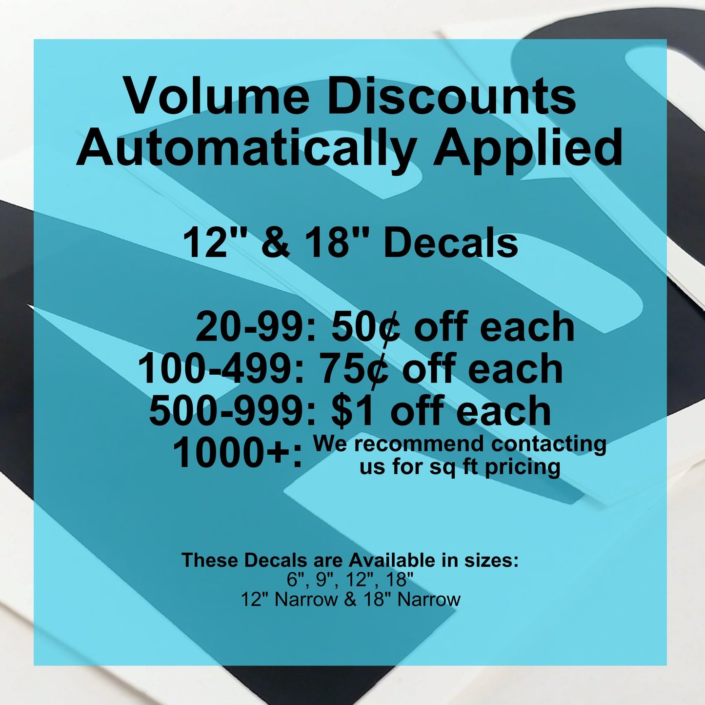 12" Printed Letter & Number Decals