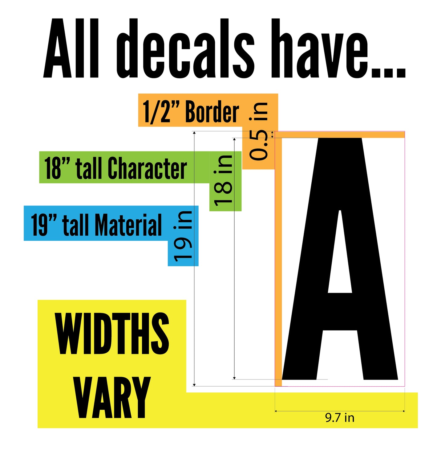 18" Narrow Letter & Number Decals