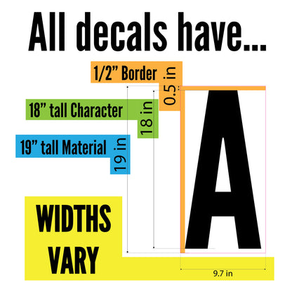 18" Narrow Letter & Number Decals