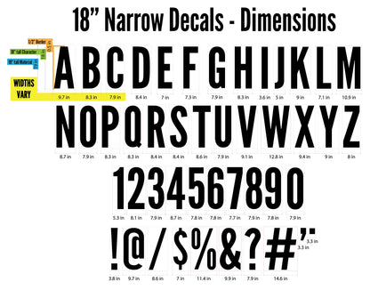 18" Narrow Letter & Number Decals