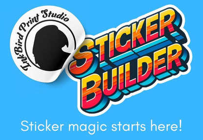 InkBird Print Studio and Sticker Builder logo with colorful text and a blue background. "Sticker magic starts here"
