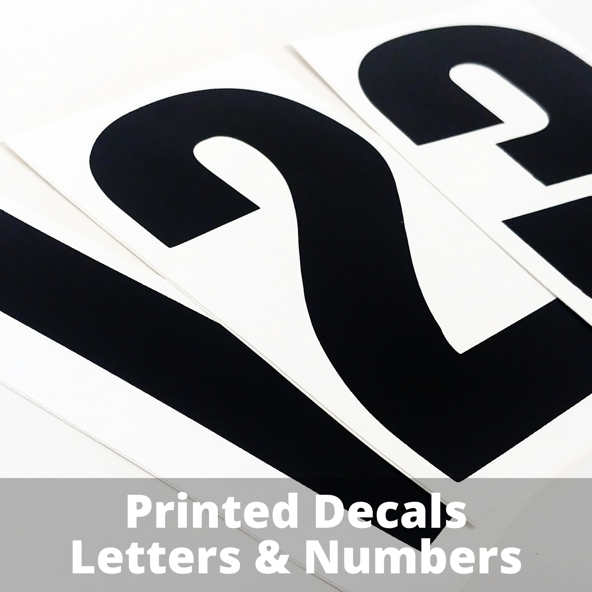 Image displaying three rectangular decals. Each vinyl decal features black text on a plain white background with a clean, minimalistic design. The decals are of a printed '1,' '2,' and '3' shown in a straightforward and functional layout. Custom orders, fonts, and colors can be ordered by emailing hello@inkbirdprintstudio.com
