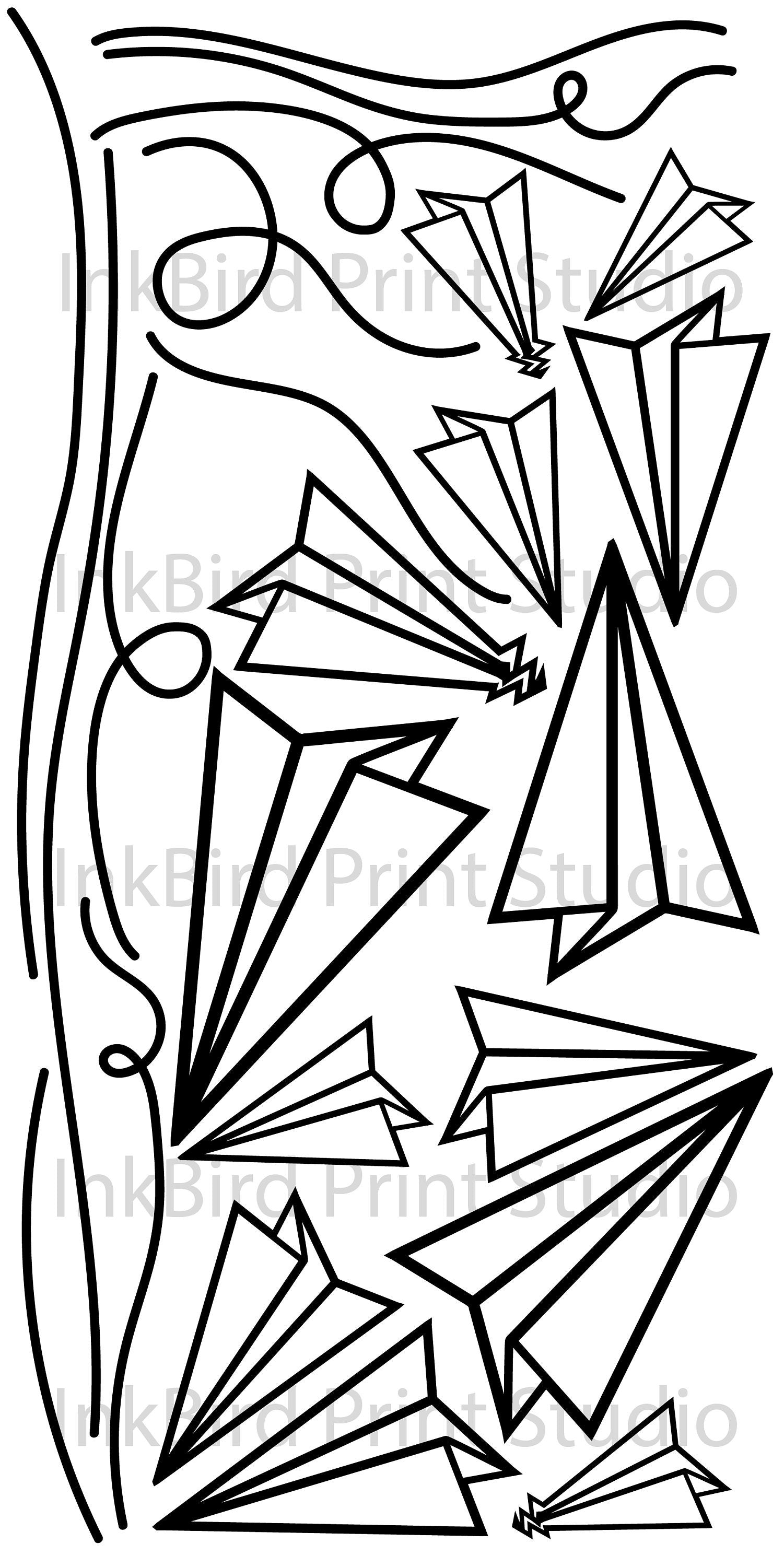 How the paper airplane set with solid lines for their flight paths will appear on a liner when shipped. 