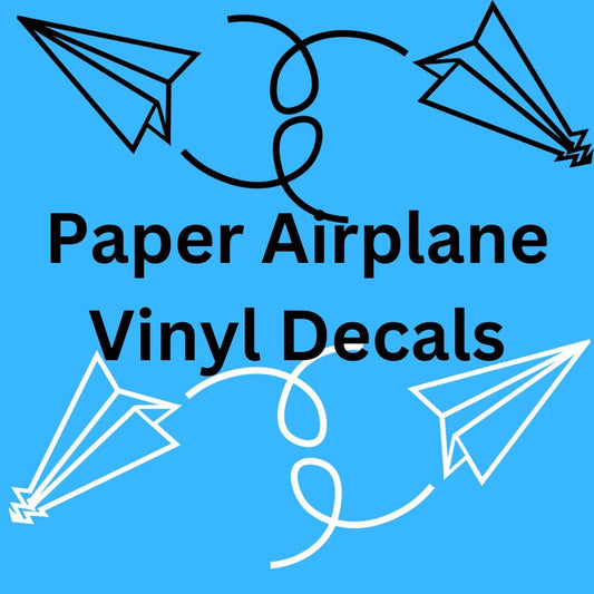 Listing photo for product called "Set of Vinyl Paper Plane Decals with Dashed or Solid Lines"