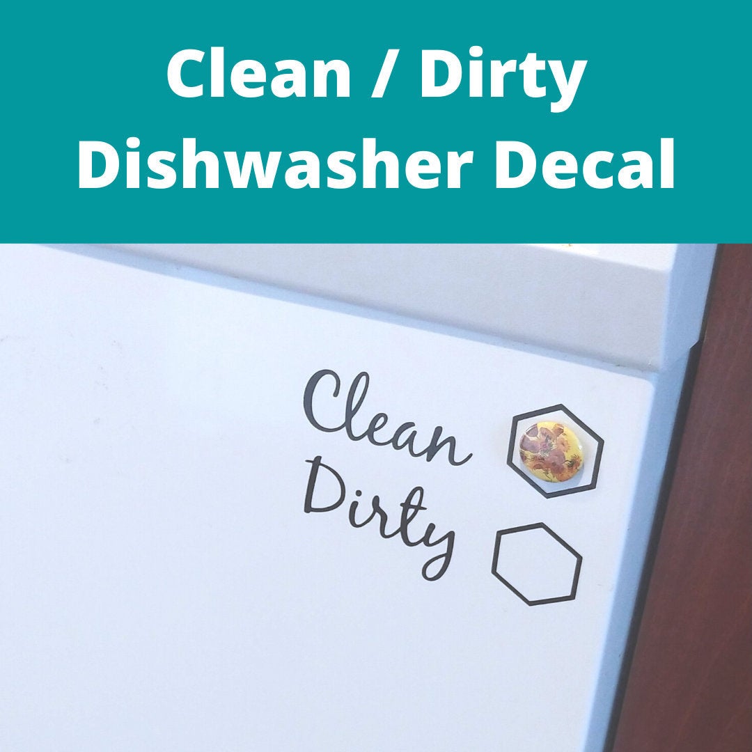 The Clean/Dirty Dishwasher Vinyl Cut Decal by InkBird Print Studio LLC is a smart chore reminder, featuring hexagonal labels for Clean and Dirty with a flower indicator that shows the current status. Its permanent adhesive ensures you can easily determine whether the dishes are clean or dirty.